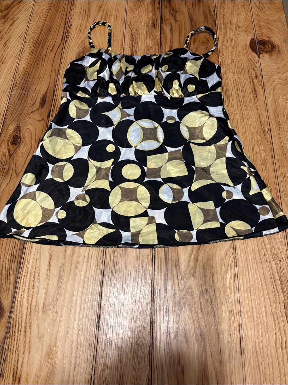 BCX Black, Gold & White Geometric Print Camisole